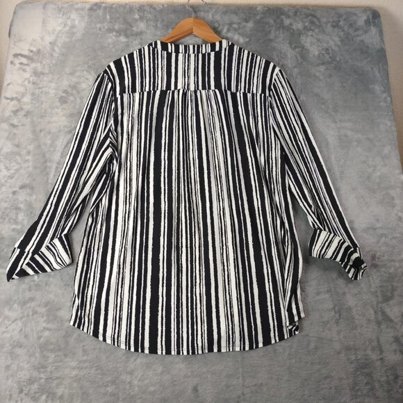 Cocomo Black White Striped Blouse Women's XL – Minimalist‎ Chic Button Front Top - Picture 3 of 10